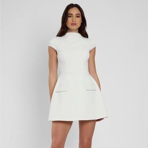 NEW NWT LEAU Cote Cap Sleeve Pocket Mini Dress White